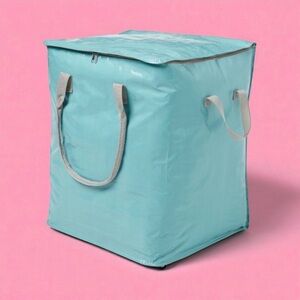 NWT Brightroom Pewter Aqua Storage Bag Collapsible Wheels Rolling Tote